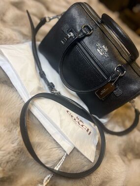 NWOT Medium Coach Rowan Satchel bag in black, style # F79946 (Retail $328)